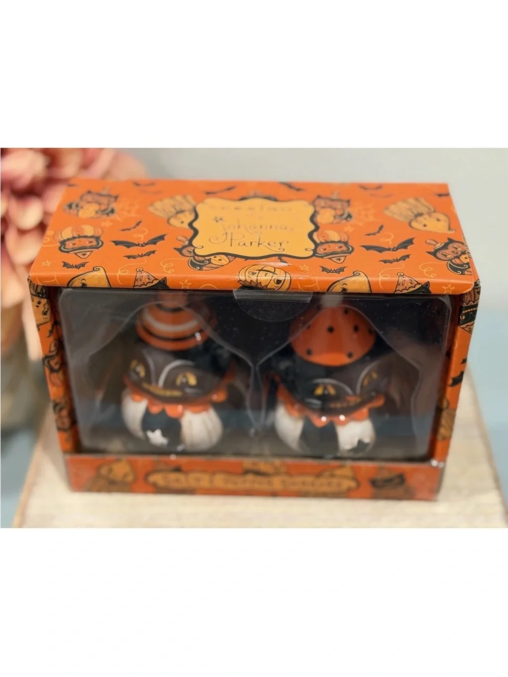 Johanna Parker Transpac SMILING CAT Salt & Pepper Shakers Halloween NIB
